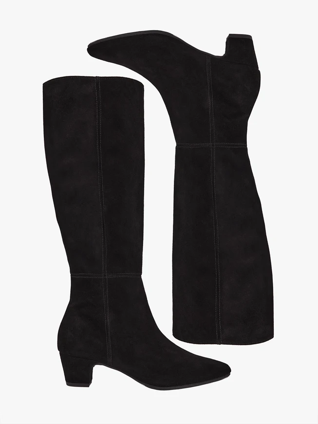 Schwarze Velourslederstiefel mit Stilettoabsatz