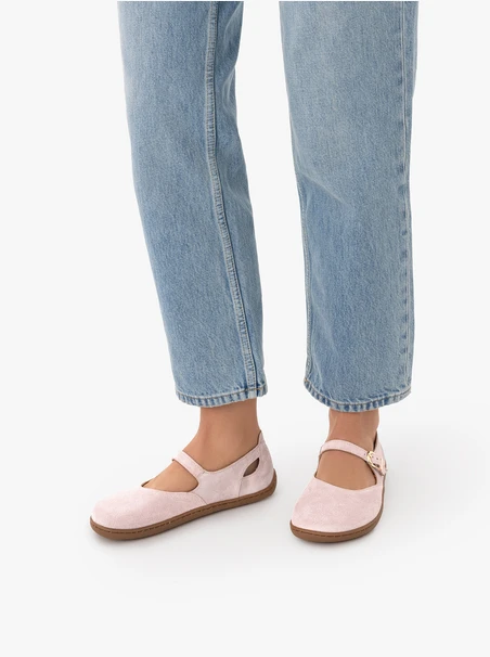 Rosa Barfuß-Ballerinas aus Veloursleder