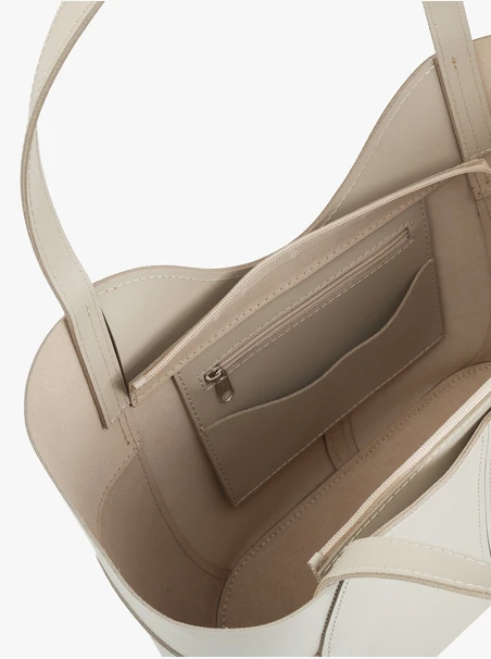 Beige-graue Shopper-Tasche aus Glattleder