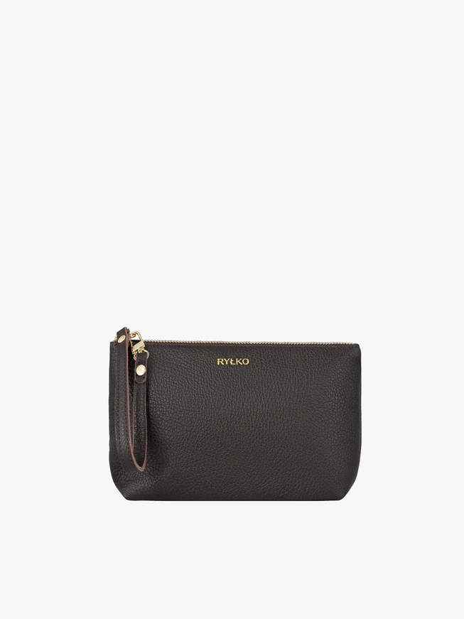 Dunkelbraune Kosmetiktasche aus Glattleder