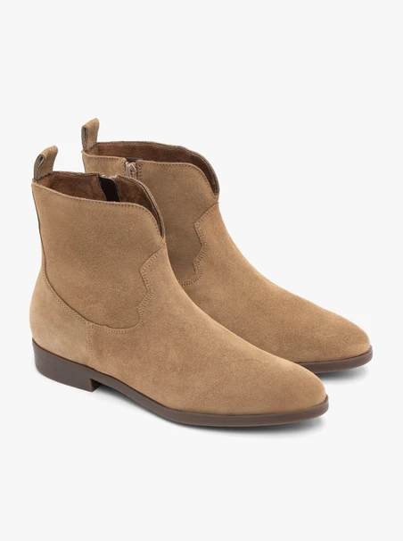 Beigefarbene Cowboystiefel aus Veloursleder
