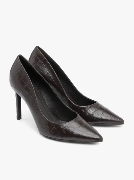 Dunkelbraune Stöckelschuhe aus Krokodilleder