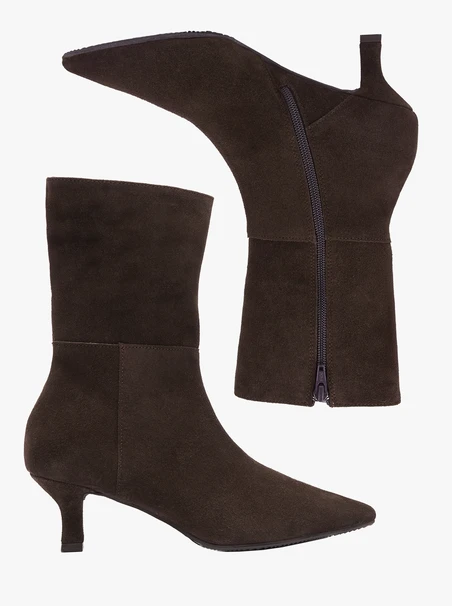 Dunkelbraune hohe Stiefeletten mit Stilettoabsatz