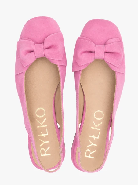 Rosa Slingback-Pumps ohne Absatz mit Schleife