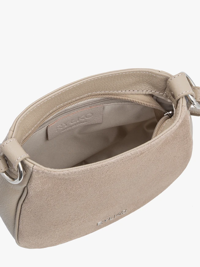 Beigefarbene Handtasche aus Leder und Velours