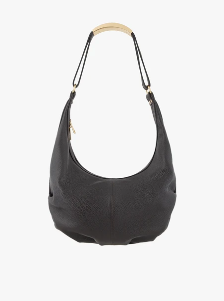 Eine dunkelbraune, weiche Handtasche