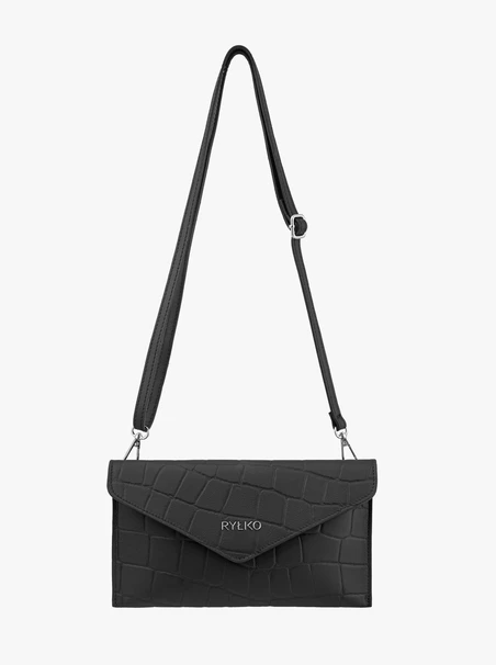 Schwarze Handtasche in Krokodilleder-Optik