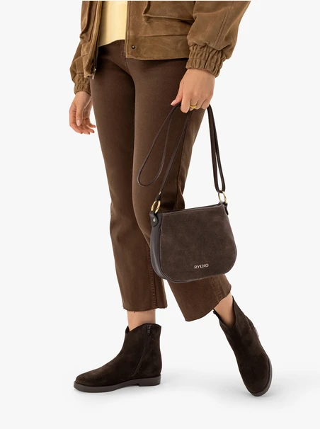 Handtasche aus braunem Leder und Velours