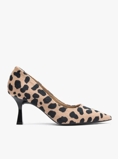 Beige-schwarze Pumps mit Ozelot-Muster