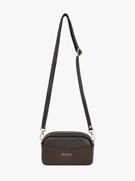Kleine braune Handtasche aus genarbtem Leder und Velours