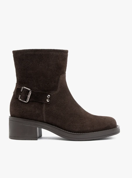 Dunkelbraune Velours-Stiefeletten mit Schnalle