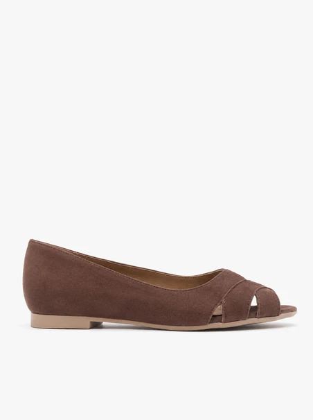 Braune Peep-Toe-Ballerinas