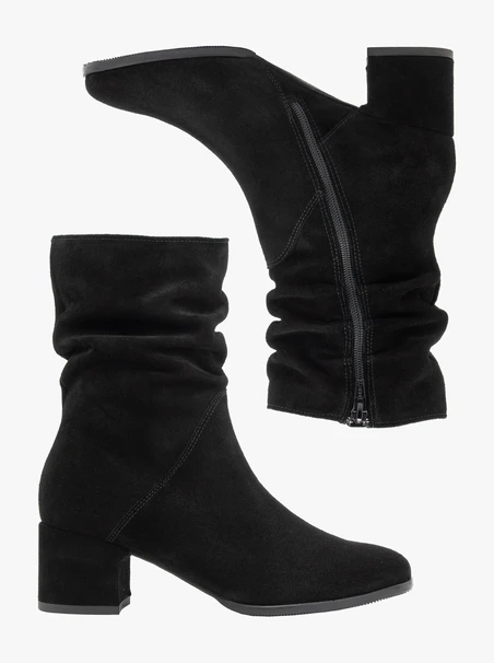 <p>Schwarze kurze Stiefel mit gerafftem Schaft</p>