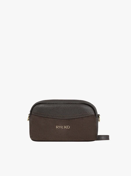 Kleine braune Handtasche aus genarbtem Leder und Velours