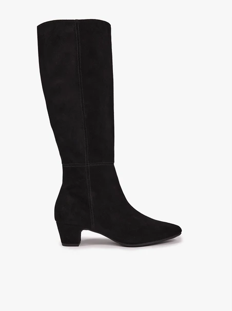 Schwarze Velourslederstiefel mit Stilettoabsatz