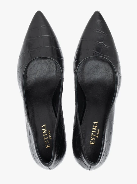 Schwarze High Heels mit Krokodil-Muster