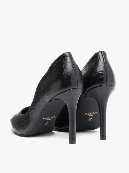 Schwarze High Heels mit Krokodil-Muster