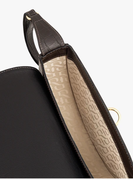 Braune Handtasche im Crescent-Design aus Krokodilleder