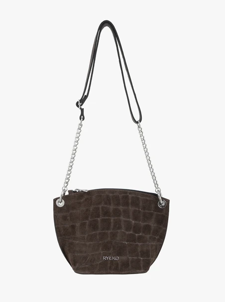 Dunkelbraune Handtasche mit Krokodil-Muster