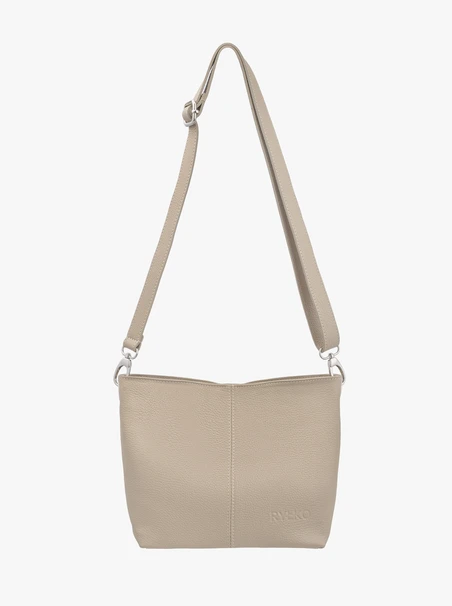 Dunkelbeige Lederhandtasche mit Besatz