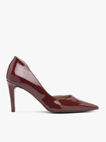Burgunderrote, lackierte Pumps mit Stilettoabsatz