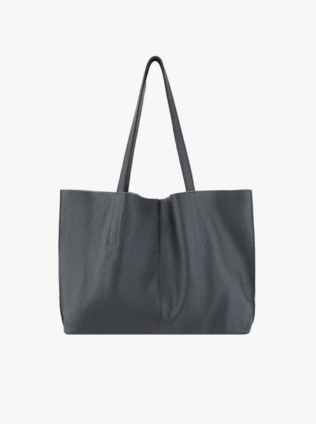 Dunkelgraue Leder-Shopper-Tasche