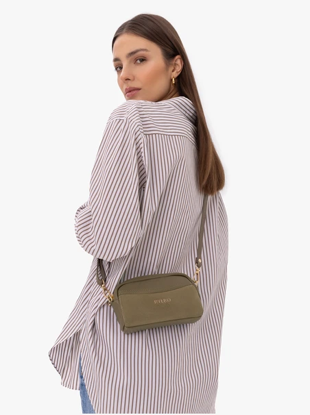 Handtasche aus olivfarbenem Leder und Velours