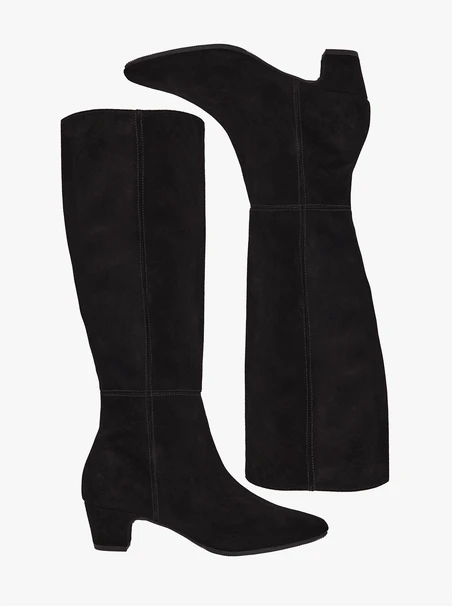 Schwarze Velourslederstiefel mit Stilettoabsatz