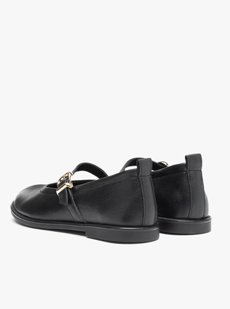 Schwarze Leder Riemchenballerinas
