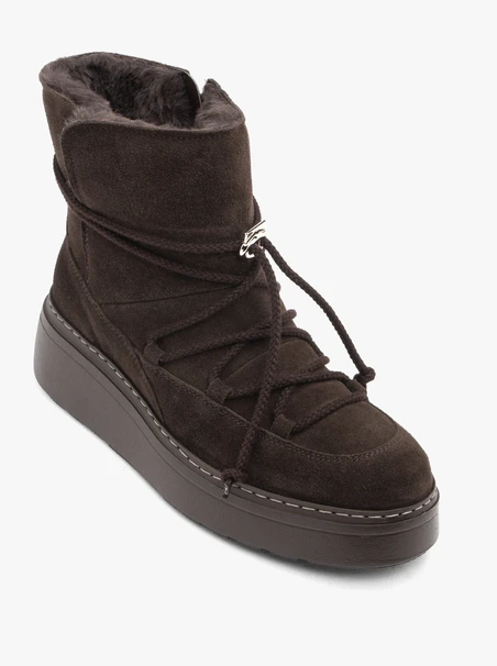 Dunkelbraune Schnür-Schneestiefel mit Plateau-Sohle