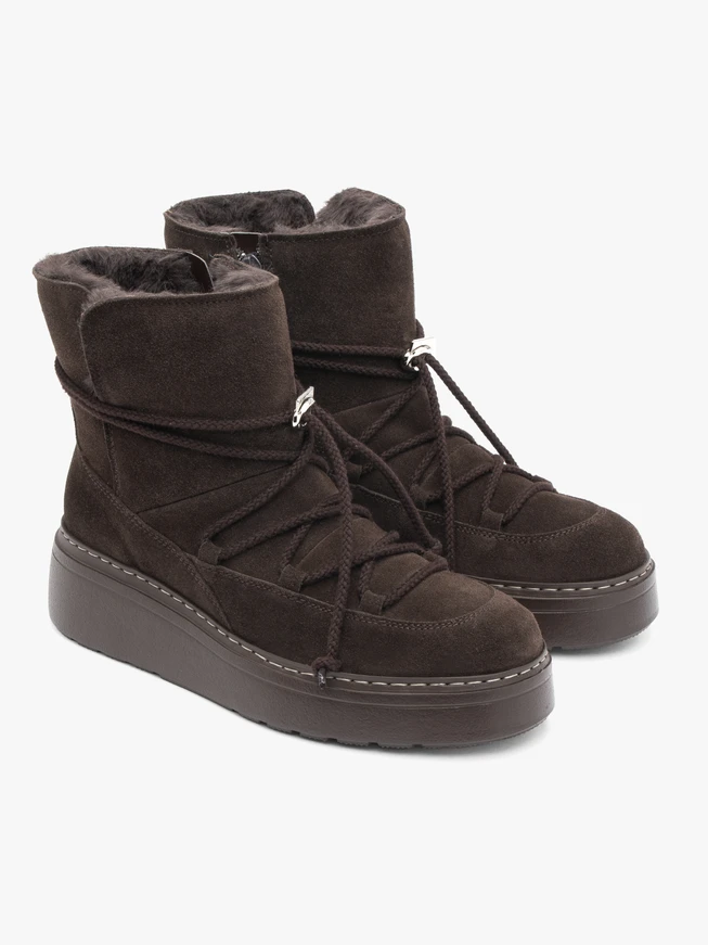 Dunkelbraune Schnür-Schneestiefel mit Plateau-Sohle