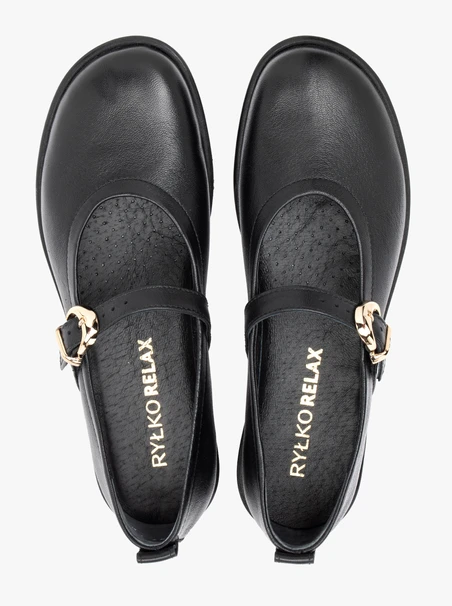 Schwarze Leder Riemchenballerinas
