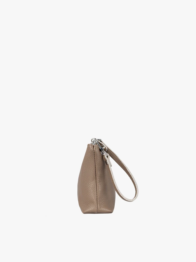 Cremefarbene Kosmetiktasche aus Glattleder