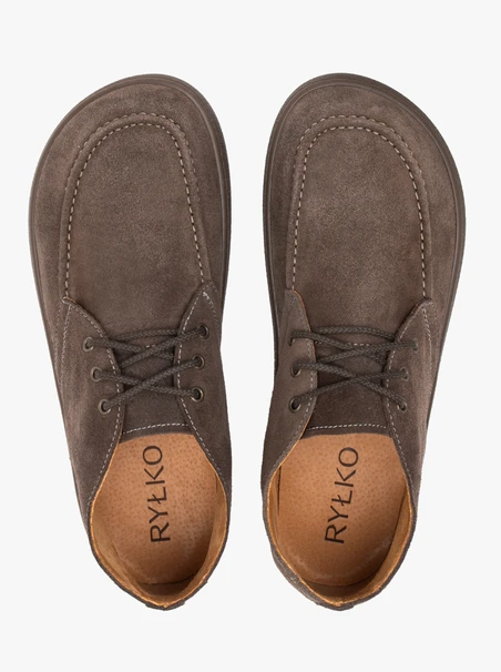 Graue Barfußschuhe aus Veloursleder
