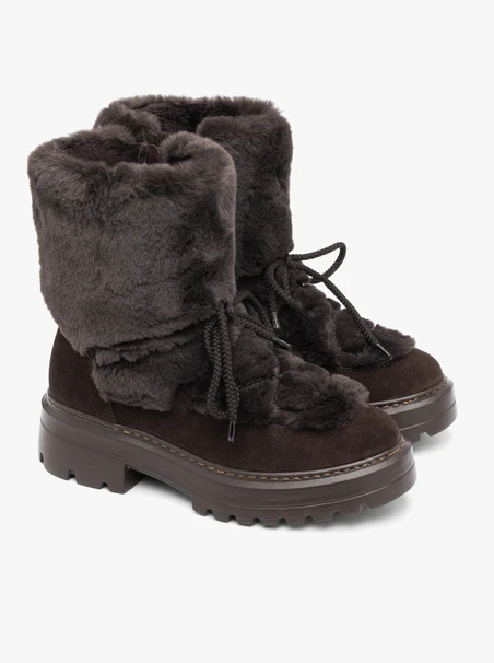 Dunkelbraune Schnür-Winterstiefel mit Fellbesatz