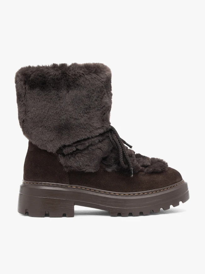 Dunkelbraune Schnür-Winterstiefel mit Fellbesatz