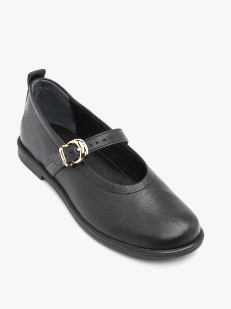 Schwarze Leder Riemchenballerinas