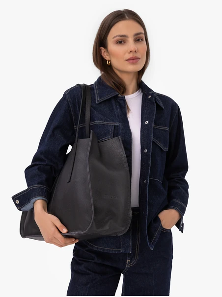 Große schwarze A4-Ledertasche