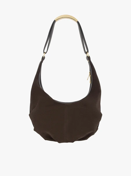 Eine dunkelbraune, weiche Handtasche