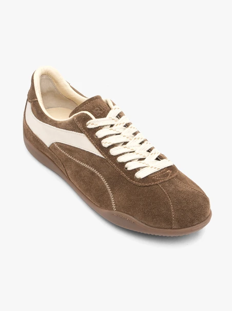 Dunkelbeige Sporthalbschuhe mit weißen Elementen