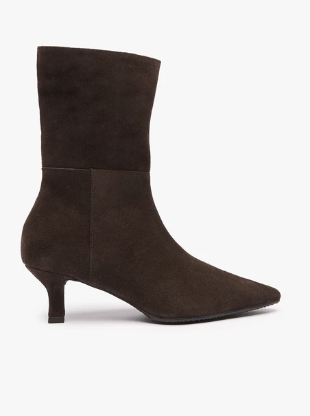 Dunkelbraune hohe Stiefeletten mit Stilettoabsatz