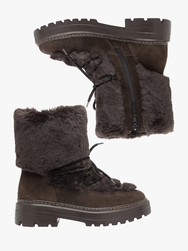 Braune Schnür-Schneestiefel mit Fellbesatz