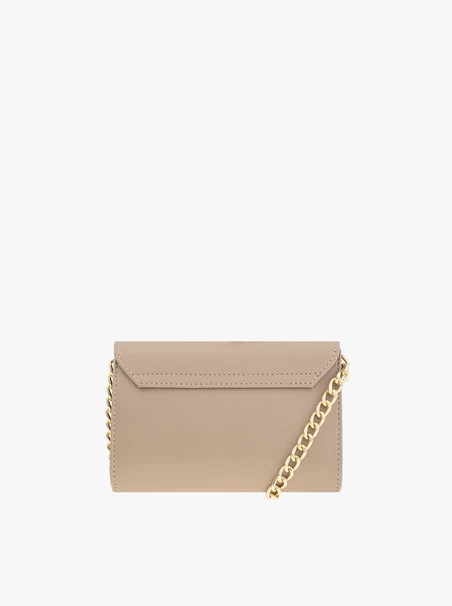 Beigefarbene Kupplungstasche mit Kette