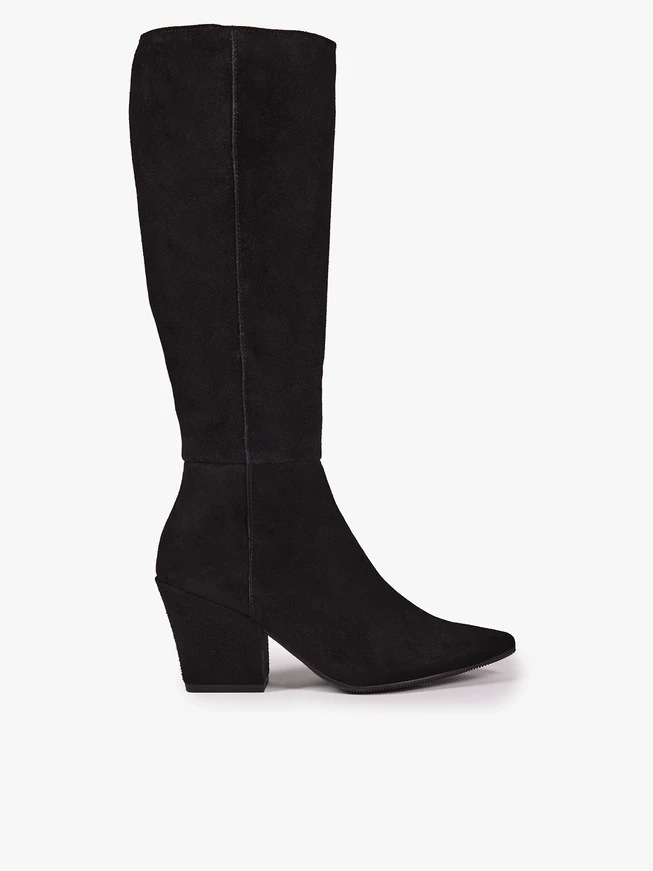 Schwarze, ungefütterte Stiefel mit breitem Schaft