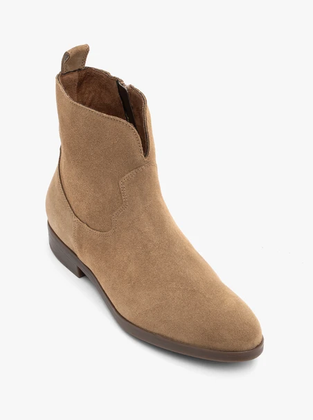 Beigefarbene Cowboystiefel aus Veloursleder