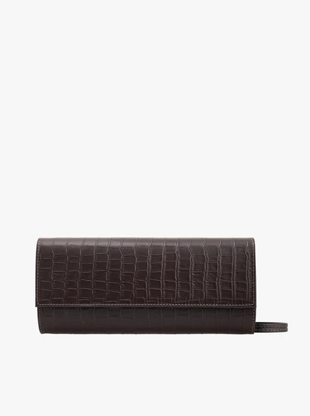 Dunkelbraune Clutch-Tasche mit Krokodilledermuster