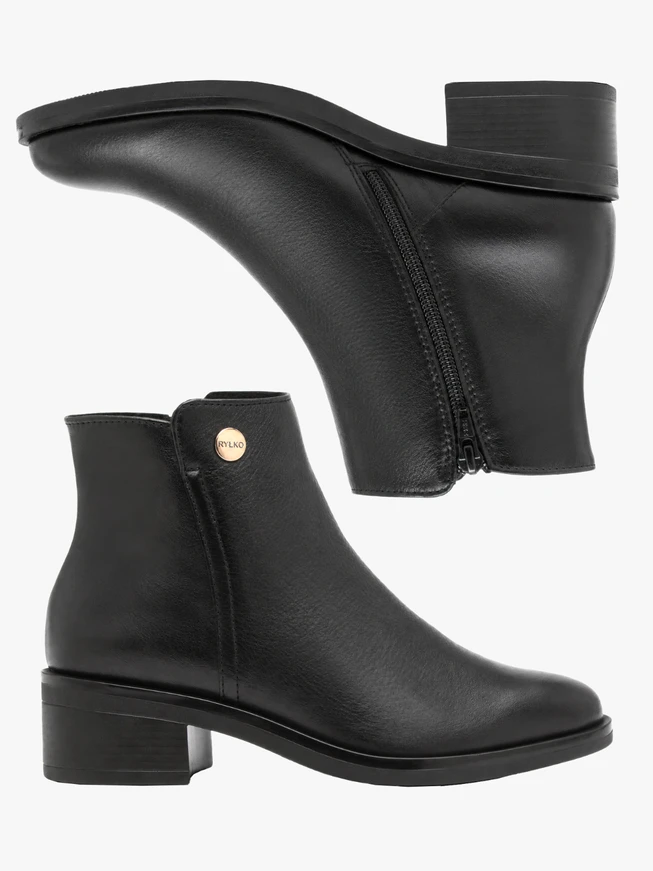 Schwarze Stiefel mit Absatz aus genarbtem Leder