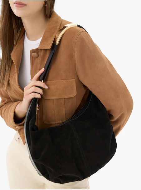Handtasche aus schwarzem Leder und Velours