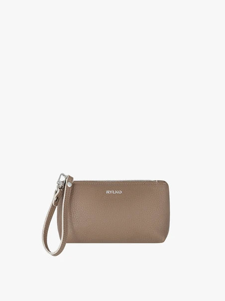 Beigefarbene Kosmetiktasche aus Glattleder