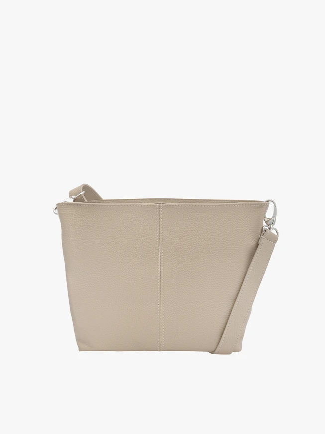 Dunkelbeige Lederhandtasche mit Besatz